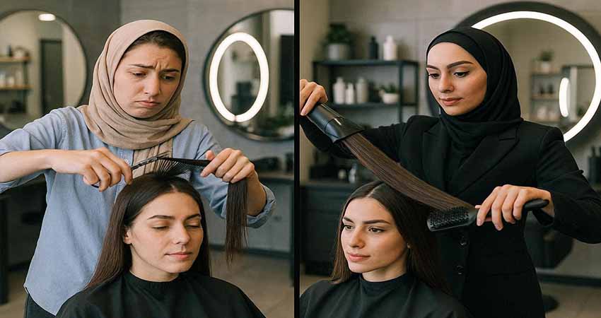 تفاوت آرایشگر مبتدی و حرفه‌ای؛ مسیر پیشرفت در آرایشگری