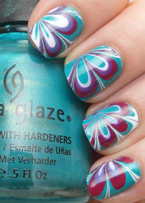 Colorful Flower Marble Nail Designs1